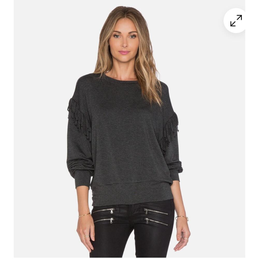 Revolve Riller & Fount Marty Gray Fringe Sweater Women's XS Long Sleeve Top